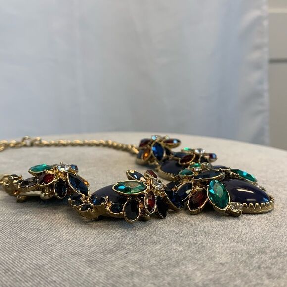 Talbots multicoloured gem jewelled rhinestone chunky statement necklace - Picture 8 of 12